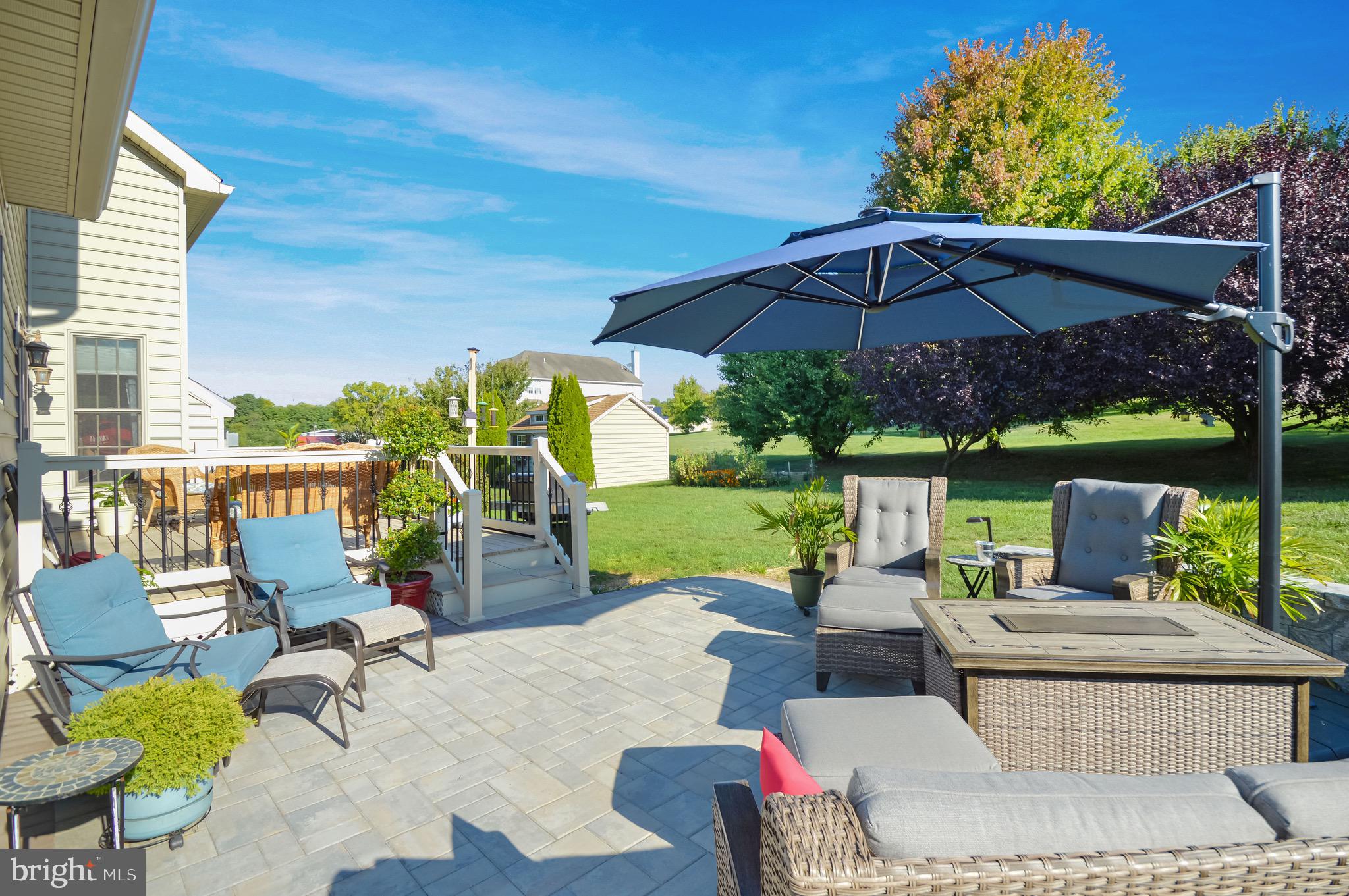 8297 Stottlemyer Road Waynesboro, PA 17268 - Photo 42 of 51 a view of a patio with chairs and table under an umbrella