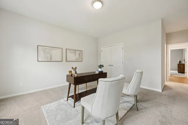 a view of a garden with an outdoor space