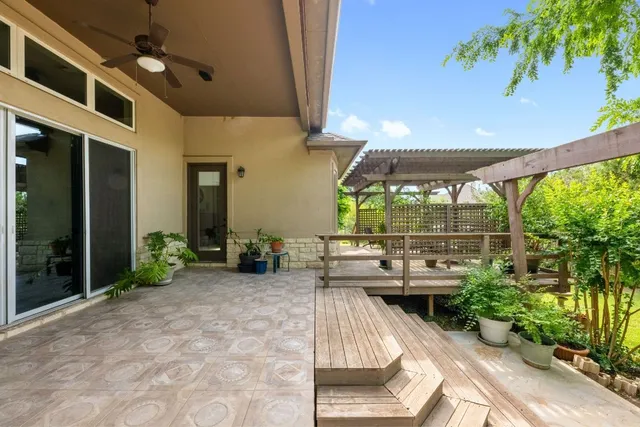a view of an outdoor sitting area with golf course