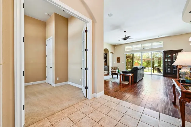 a view of a livingroom with furniture and a table