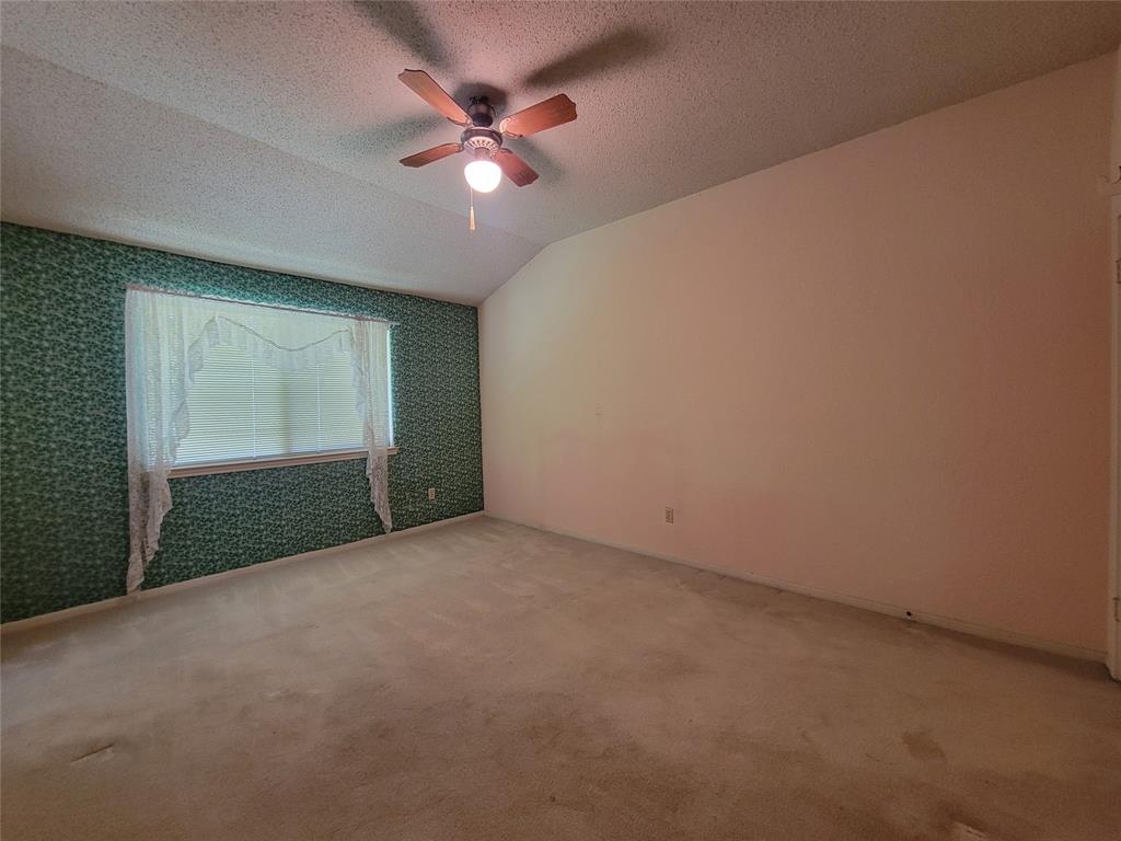 630 Country View Lane Garland, TX 75043 - Photo 15 of 29 Spacious room featuring vaulted ceilings, a ceiling fan with integrated lighting, and carpeted flooring