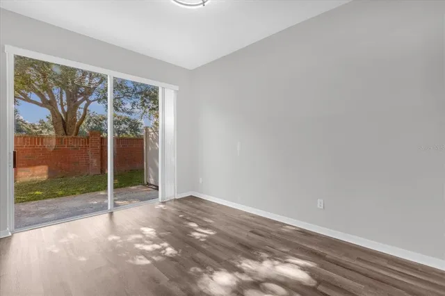 a view of a room with a large window