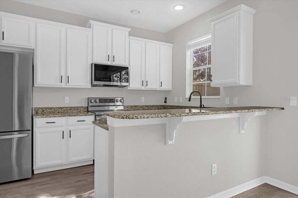 9450 Silver Buttonwood Street Orlando, FL 32832 - Photo 9 of 25 a kitchen with stainless steel appliances granite countertop a stove a sink and a microwave