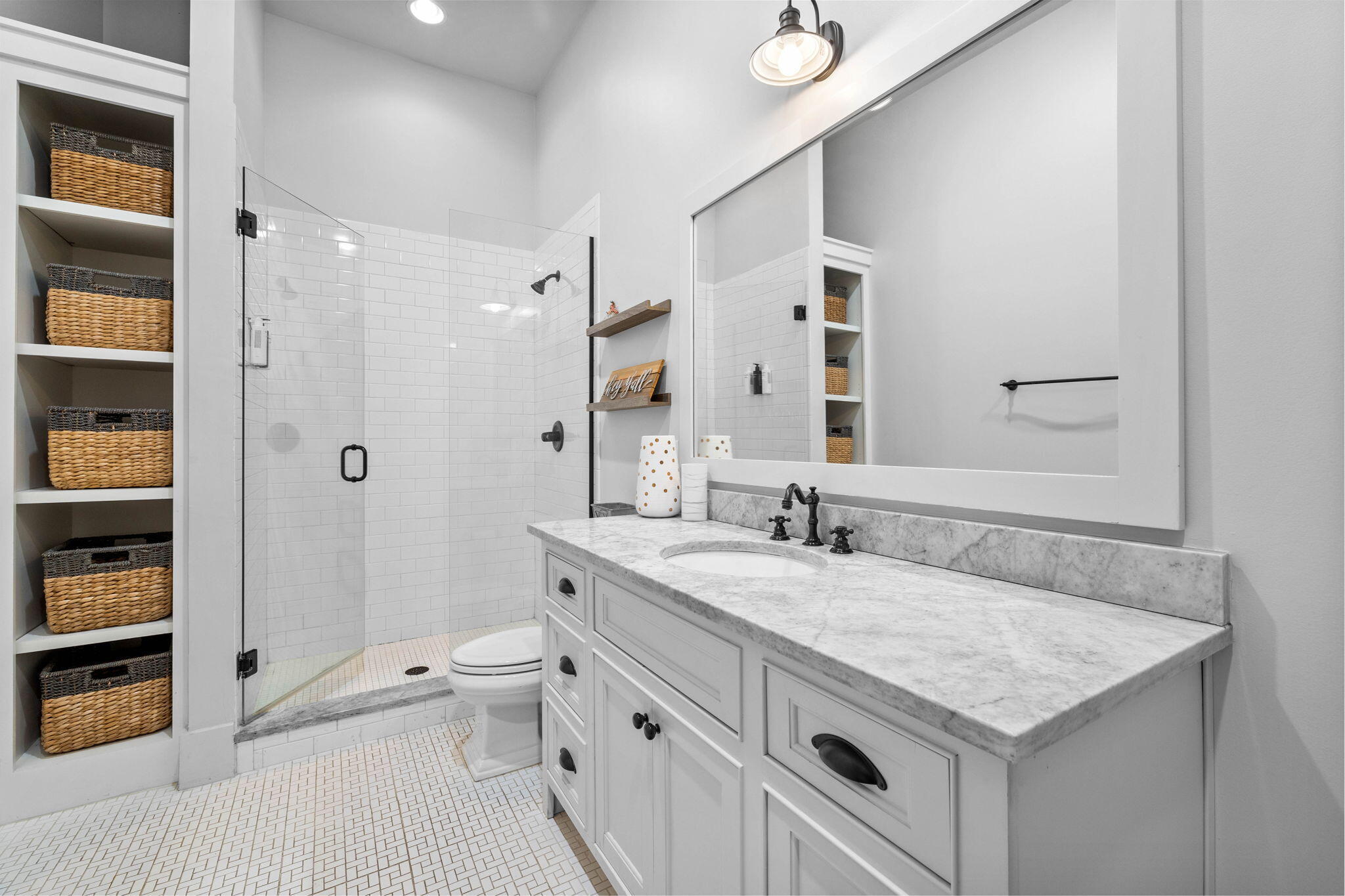 213 Bramble Street Santa Rosa Beach, FL 32459 - Photo 35 of 62 a bathroom with a granite countertop sink toilet and shower
