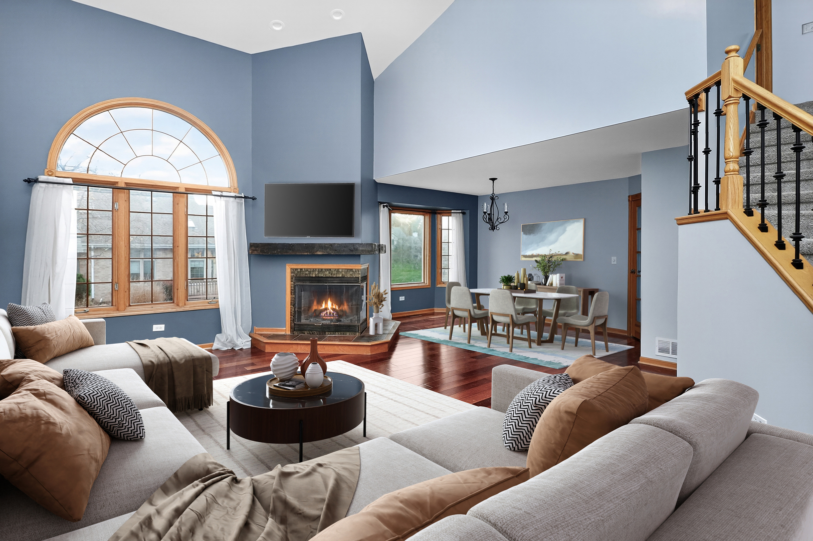 110 Harper Lane Lemont, IL 60439 - Photo 2 of 29 a living room with furniture a fireplace and a large window