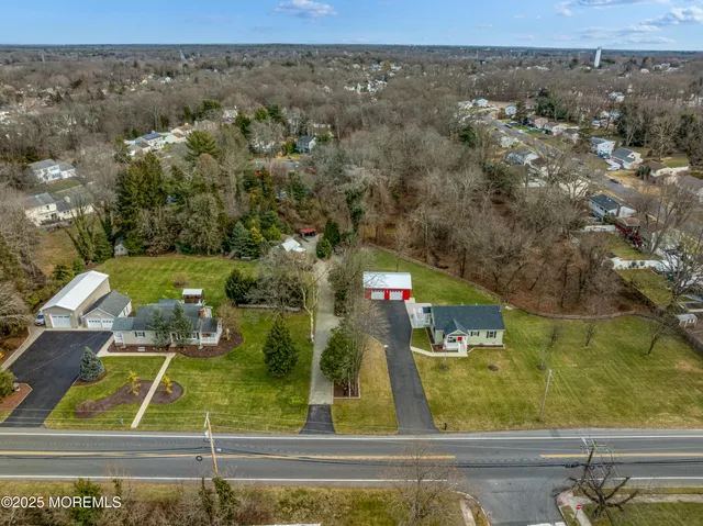 an aerial view of a residential houses