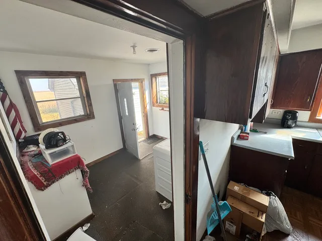 a living room with a rug