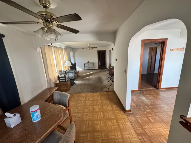 a view of a room with a window