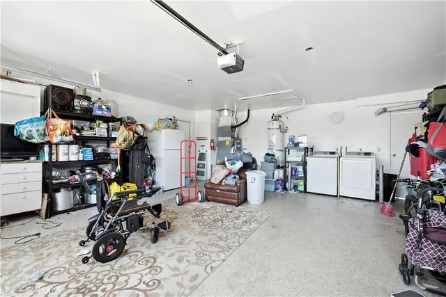 a view of a garage with a bike and wooden roof