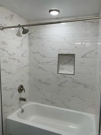 a bathroom with a shower and a bath tub