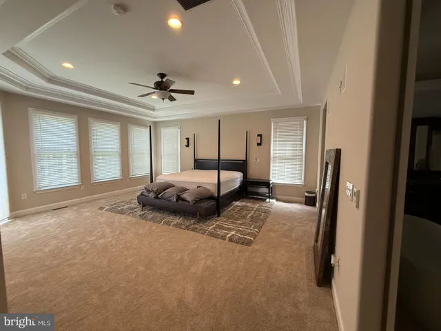 a bedroom with furniture and a ceiling fan