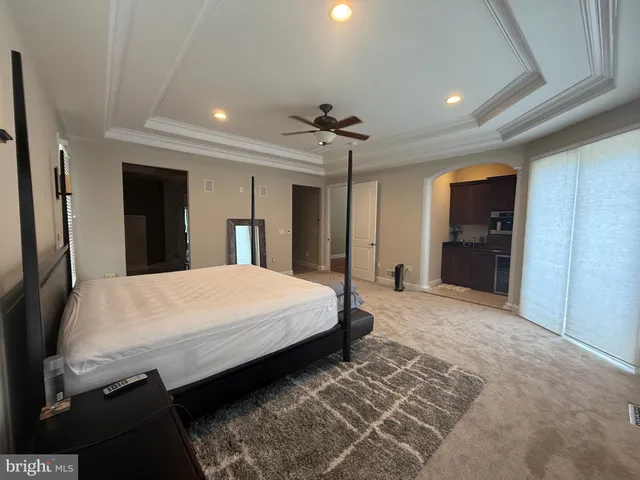 a bed room with a bed and a walk in closet