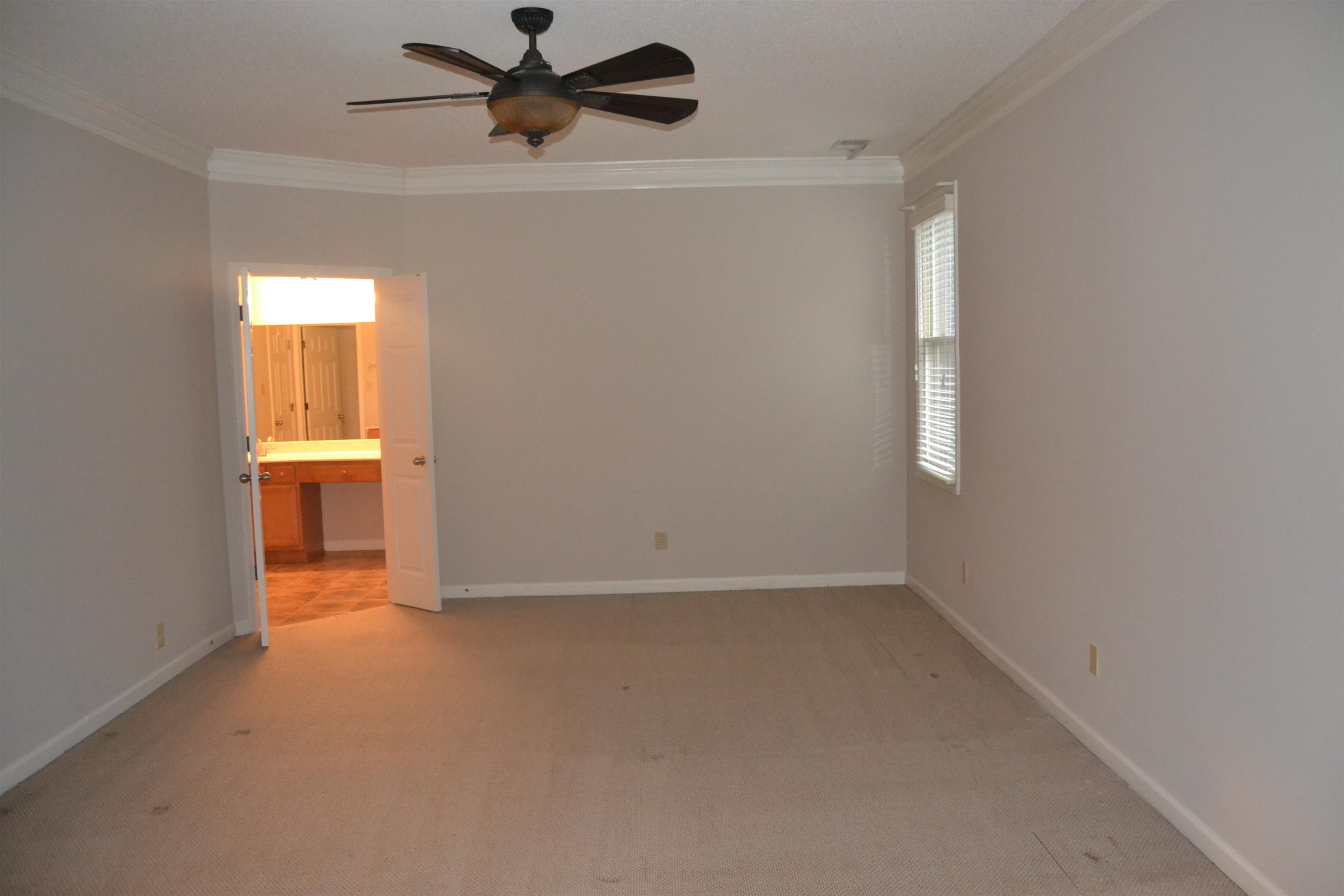 10486 Juneau Way Collierville, TN 38017 - Photo 26 of 33 Empty room with light carpet, ceiling fan, a healthy amount of sunlight, and ornamental molding