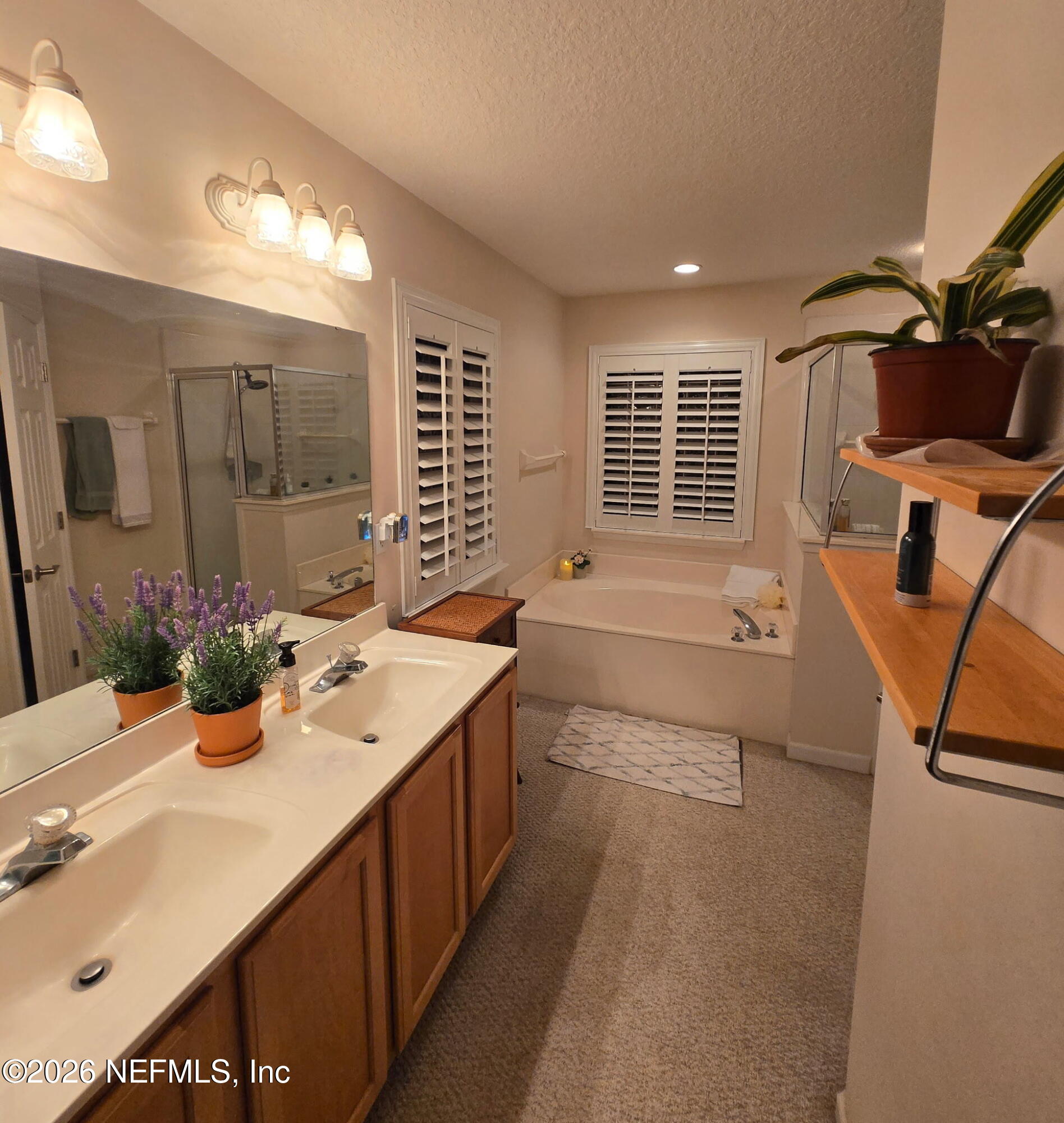 1424 Tintern Lane St. Augustine, FL 32092 - Photo 17 of 32 a bathroom with a double vanity sink a mirror and a bathtub