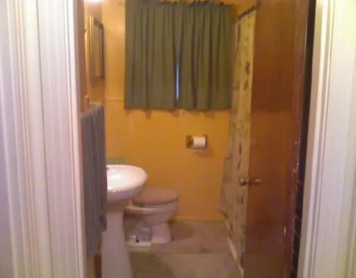 a bathroom with a toilet and a shower