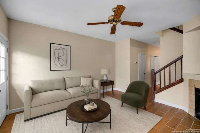 a living room with furniture