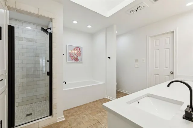 a bathroom with a sink and a shower