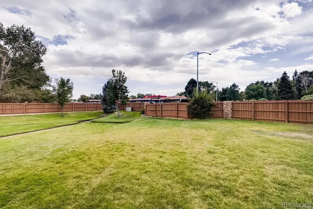 a view of a garden with a slide in the back yard