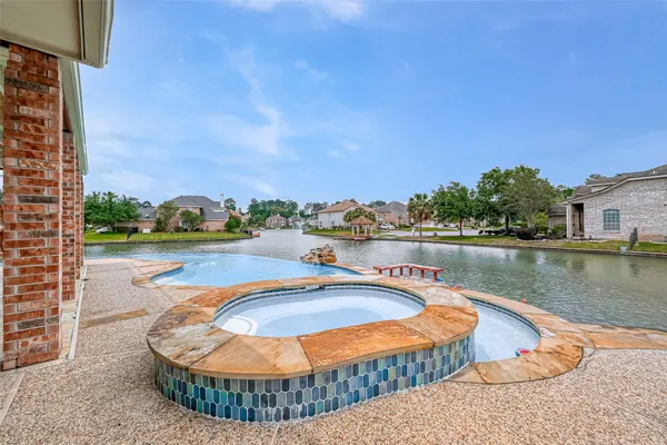 a view of a lake with a tub