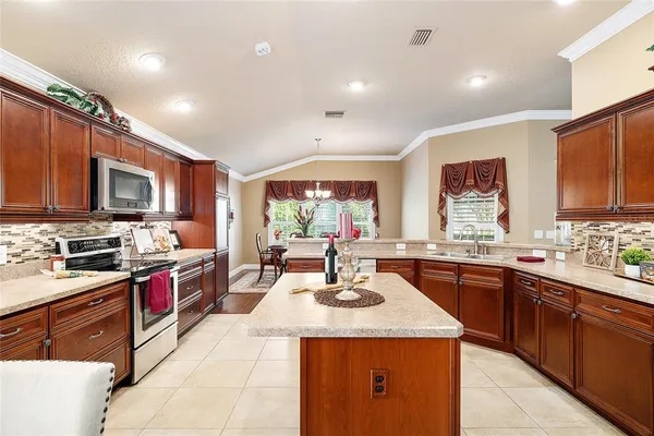 a kitchen with lots of counter top space