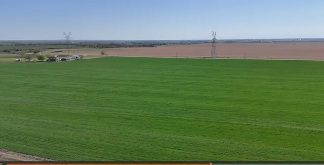 a view of a field with an ocean view