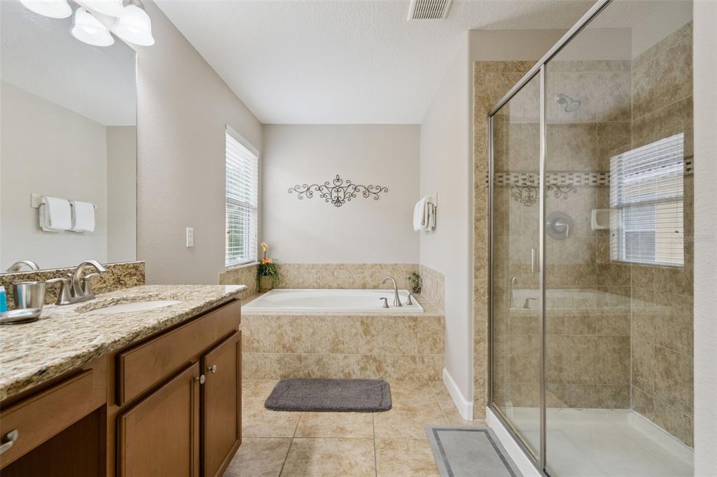 8965 Cuban Palm Road Kissimmee, FL 34747 - Photo 24 of 77 a bathroom with a granite countertop sink and a mirror
