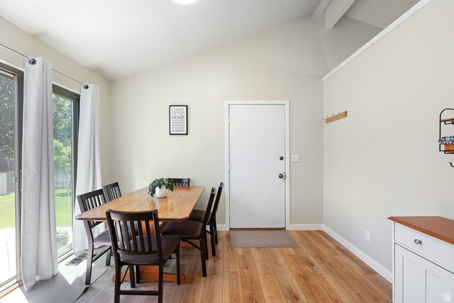 865 South 325 West Orem, UT 84058 - Photo 13 of 38 Dining area featuring wood-finish flooring and a vaulted ceiling