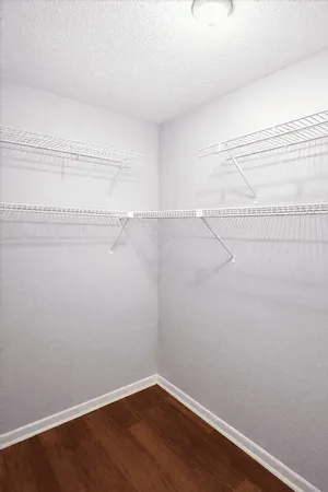 a view of a room with racks on the wall