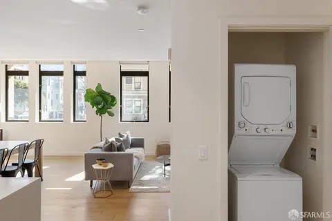 a front view of a multi story building