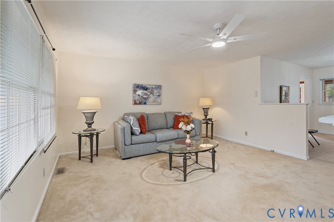 927 East Courthouse Road Blackstone, VA 23824 - Photo 3 of 23 Living room featuring light carpet and a ceiling f