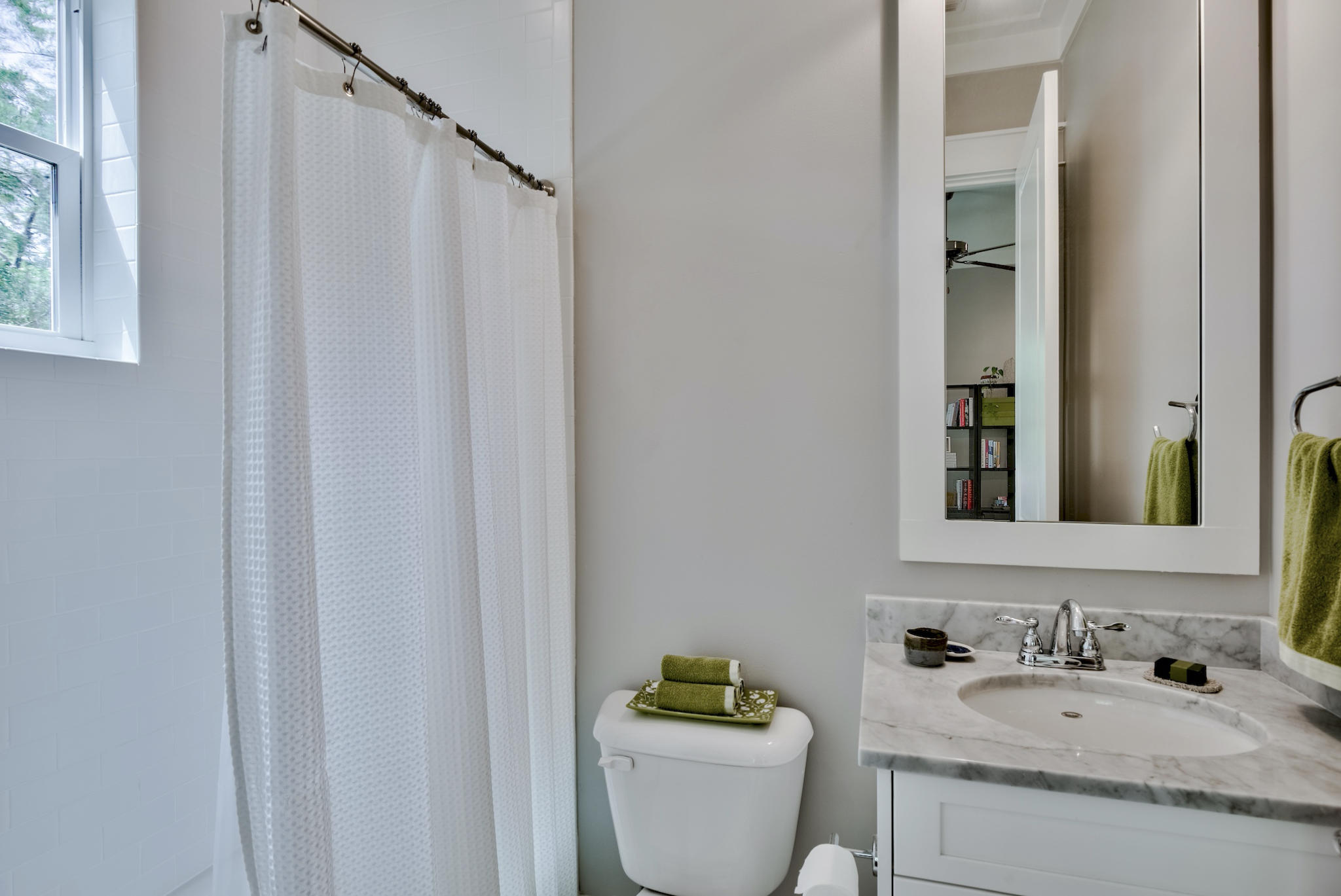 97 Okeechobee West Santa Rosa Beach, FL 32459 - Photo 31 of 46 a bathroom with a granite countertop sink and a mirror