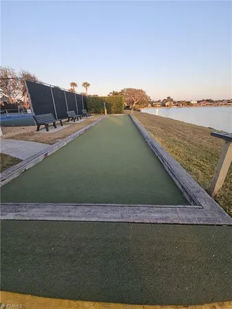 a view of a lake with a outdoor space