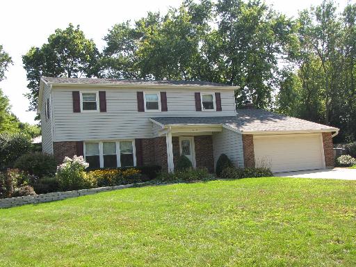 a view of a house with a yard and a large tree