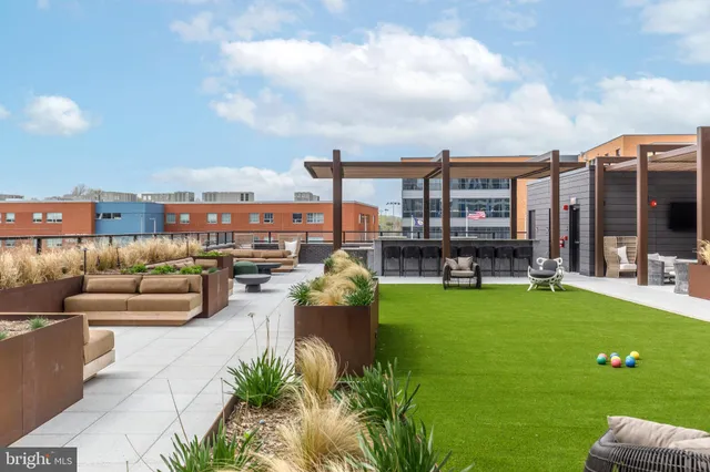 a view of a patio with couches and a potted plant