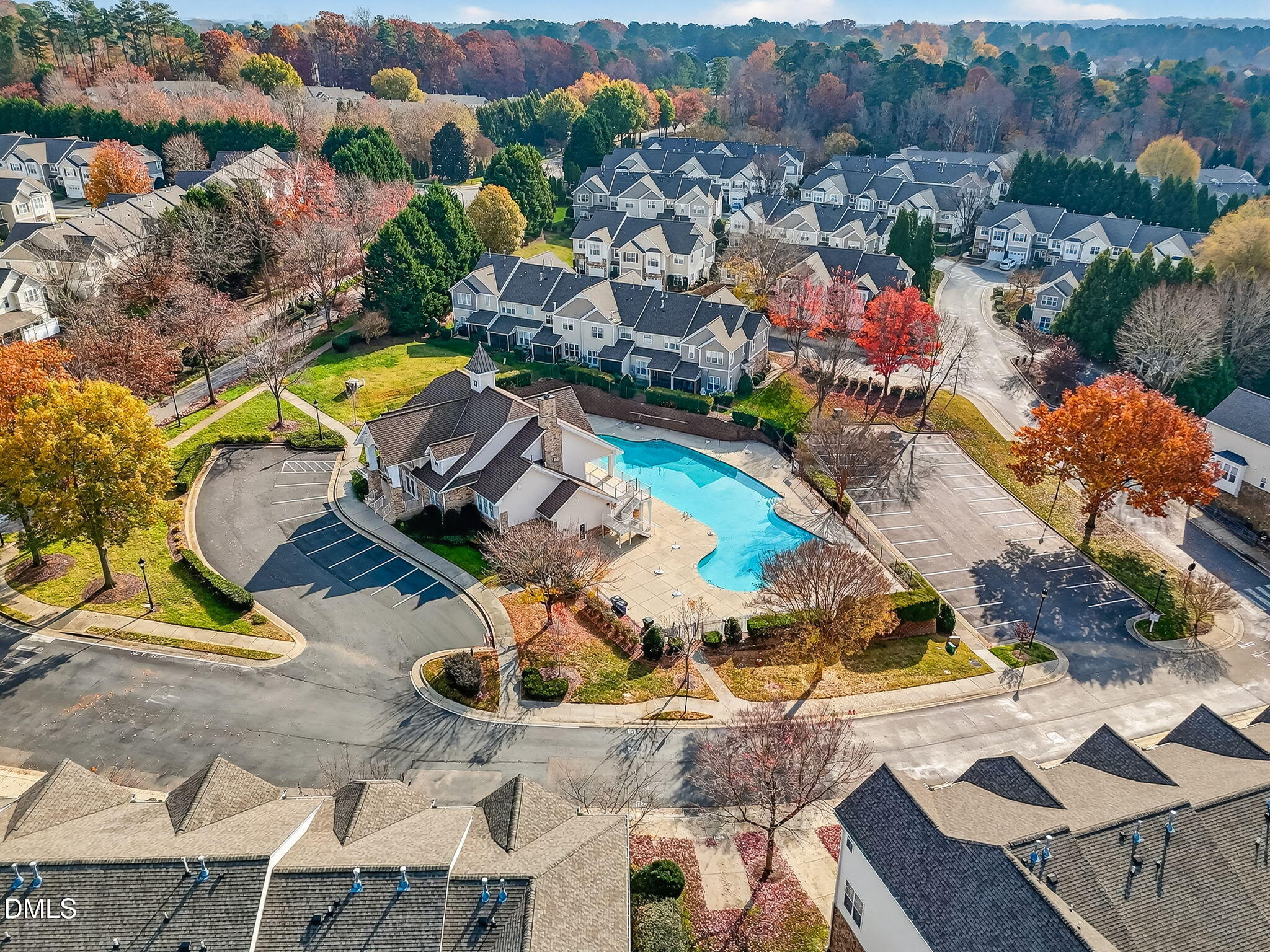 6041 History Trail Raleigh, NC 27612 - Photo 28 of 30 an aerial view of a house with a swimming pool yard and outdoor seating