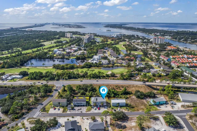 a city view with tall buildings