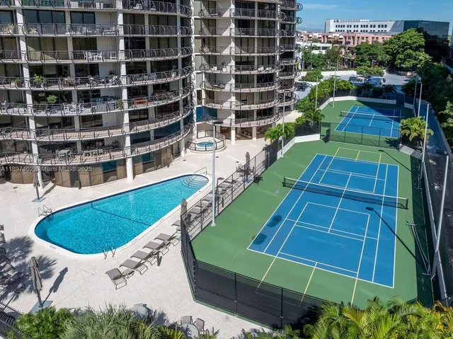 a view of a swimming pool with a yard