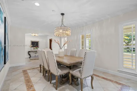 a view of a dining room with furniture and window