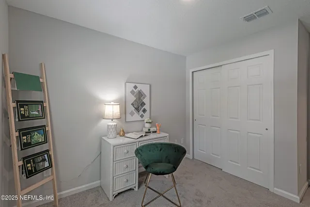 a room with a book shelf