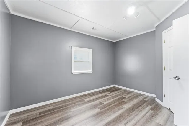 a view of a room with a window