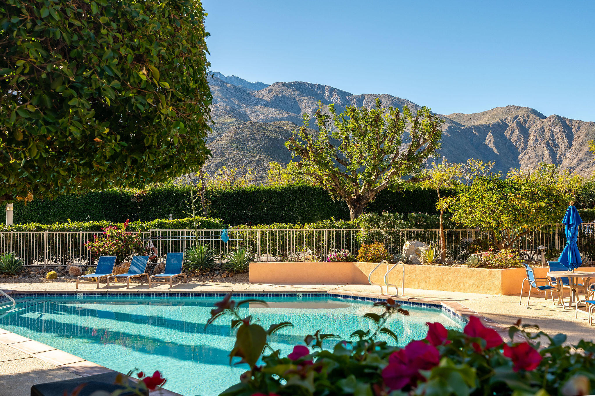 500 East Amado Road, Unit 106 Palm Springs, CA 92262 - Photo 26 of 30 a view of a swimming pool with a garden and seating area