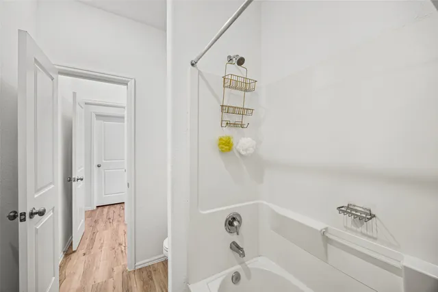 a bathroom with a bathtub