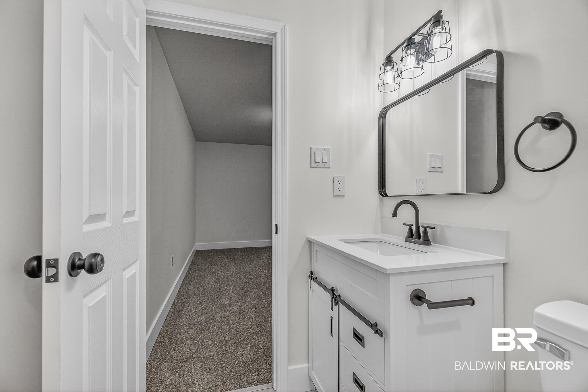 10650 Old Pascagoula Road Theodore, AL 36582 - Photo 49 of 77 Half bath featuring vanity and dark carpet