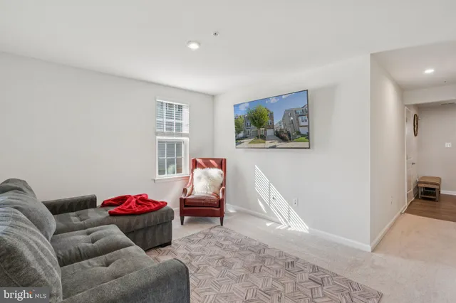a living room with furniture and a rug