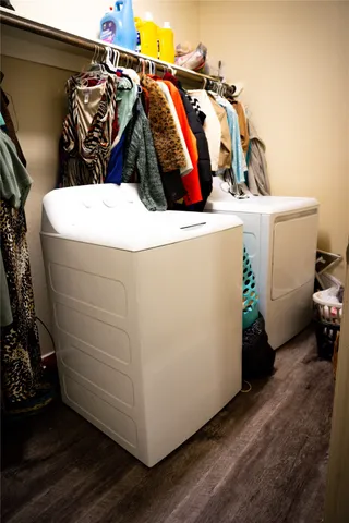 a utility room with dryer and washer