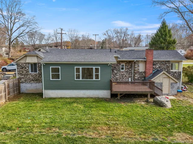 front view of a house with a patio