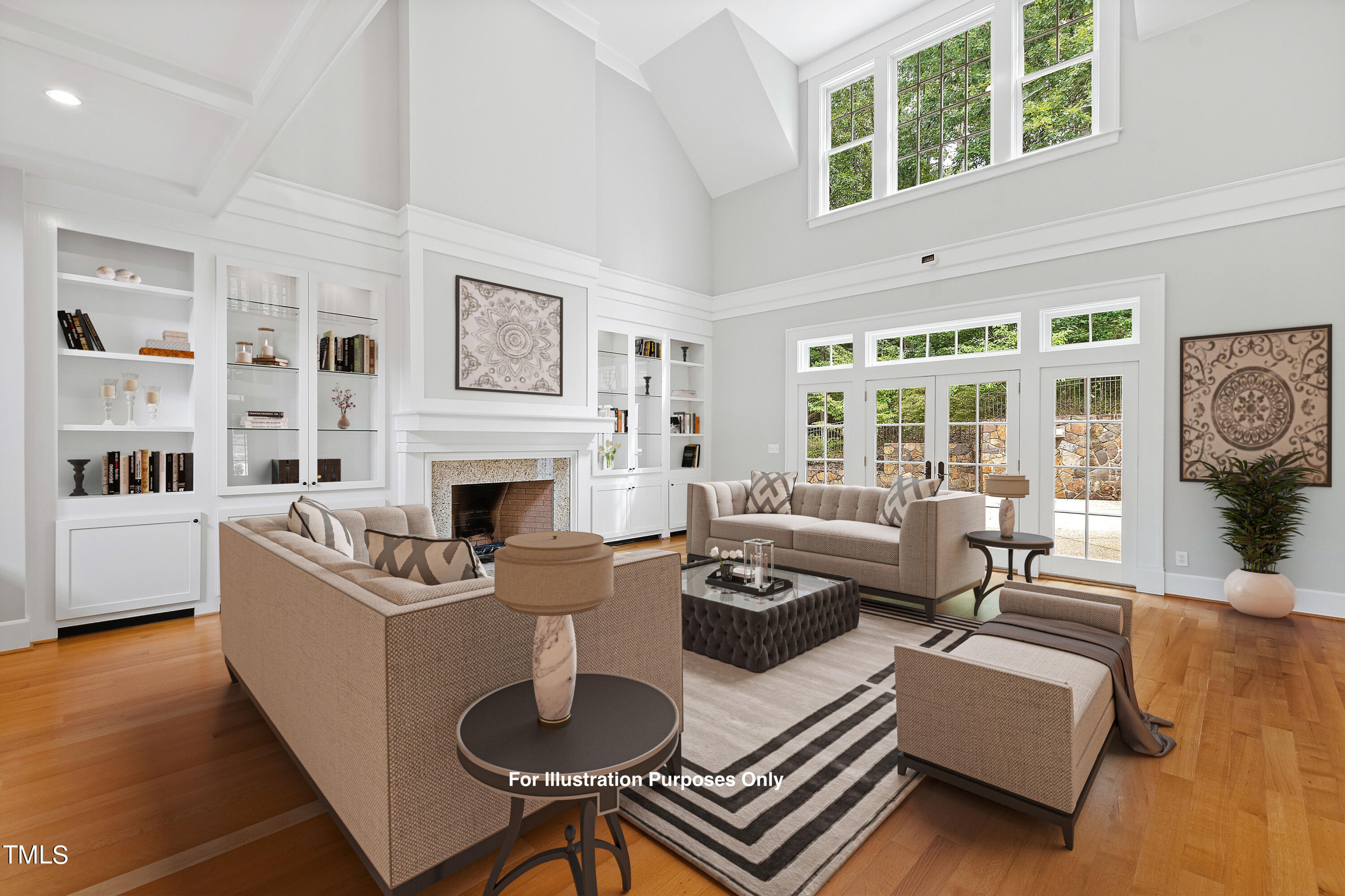 621 Sugarberry Road Chapel Hill, NC 27514 - Photo 12 of 85 a living room with furniture a fireplace and a large window