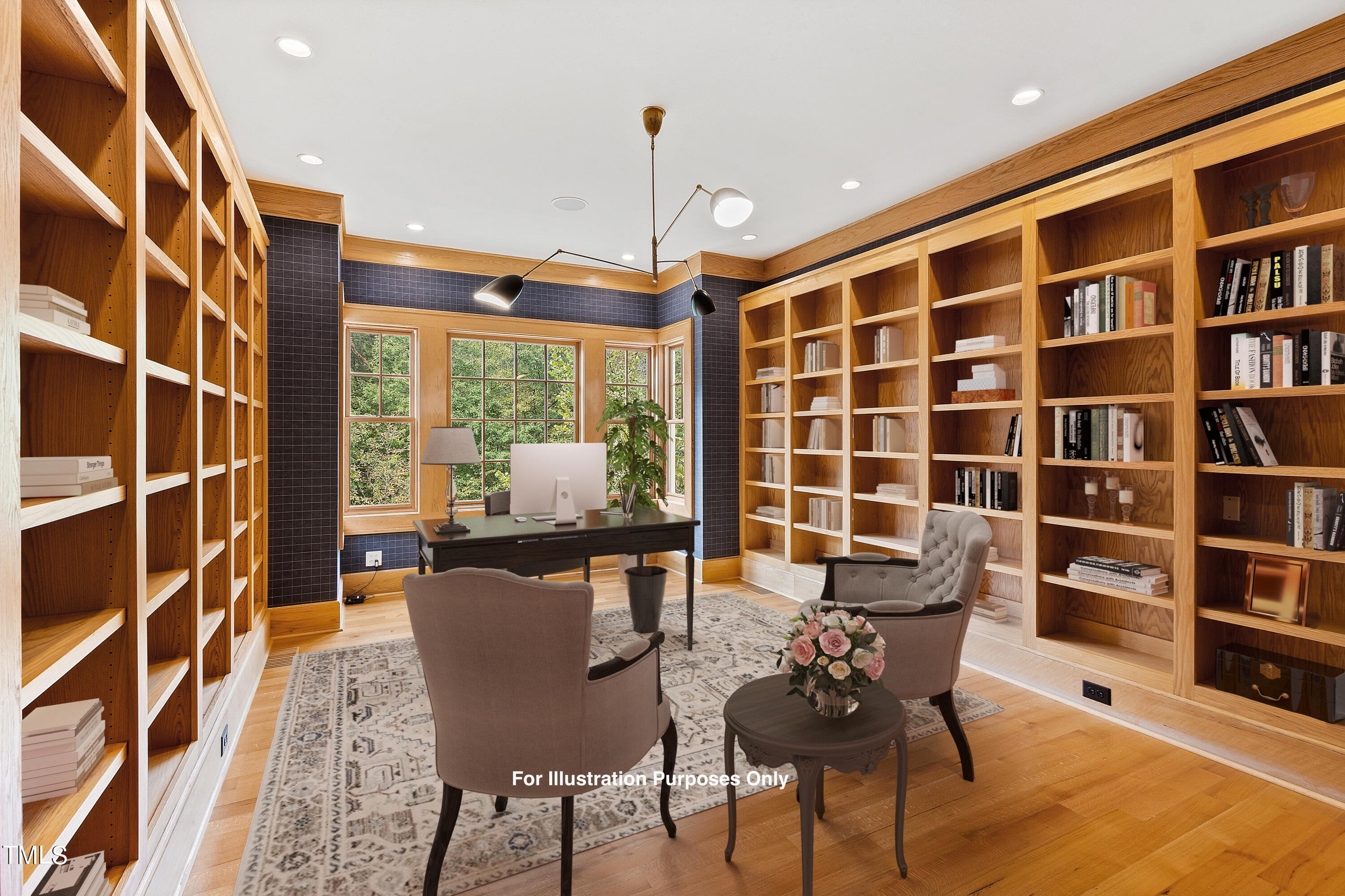 621 Sugarberry Road Chapel Hill, NC 27514 - Photo 28 of 85 a dining room with furniture and a book shelf