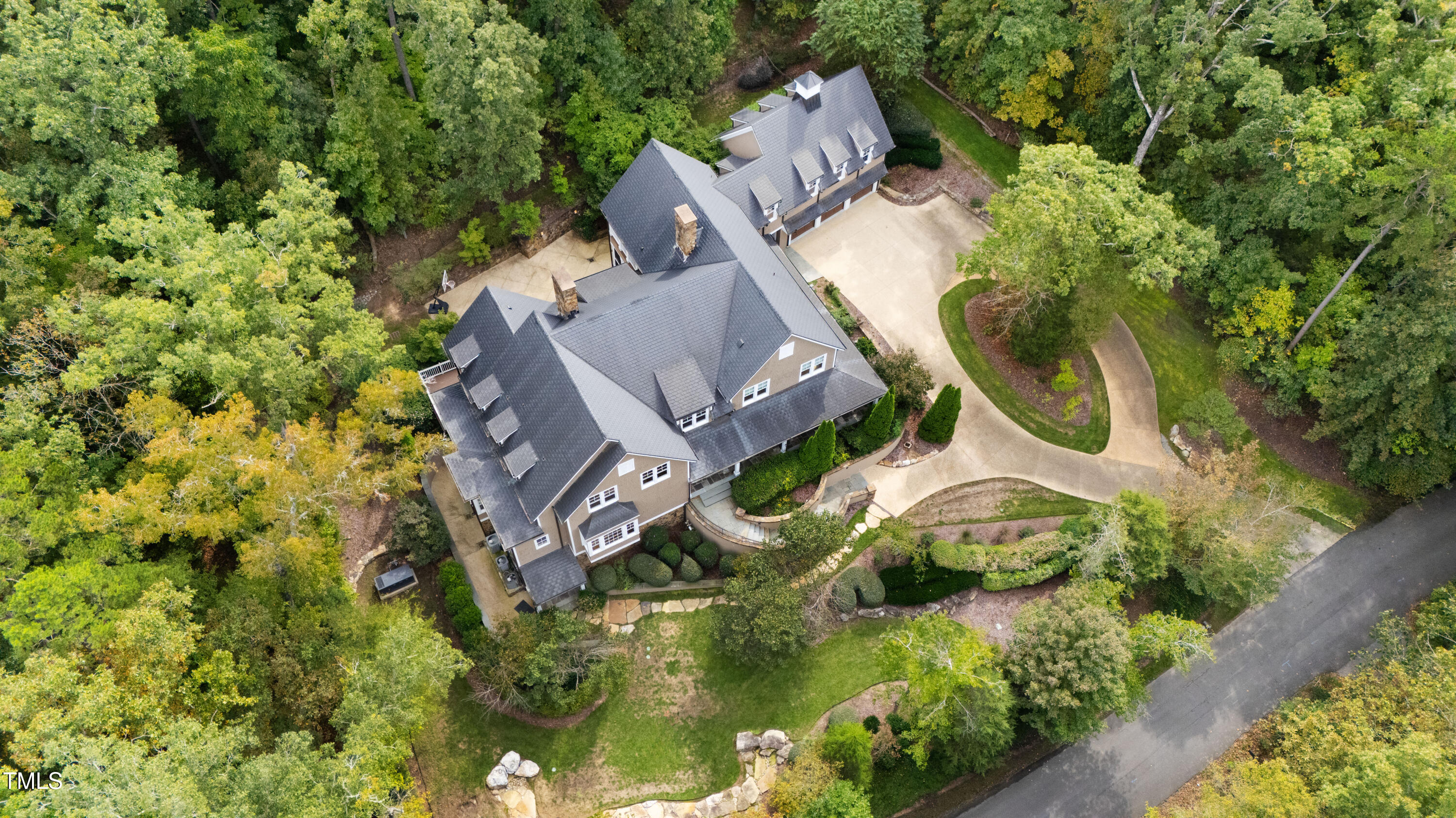 621 Sugarberry Road Chapel Hill, NC 27514 - Photo 82 of 85 an aerial view of residential house with outdoor space and swimming pool