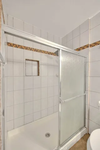 an aerial view of a house with a garden